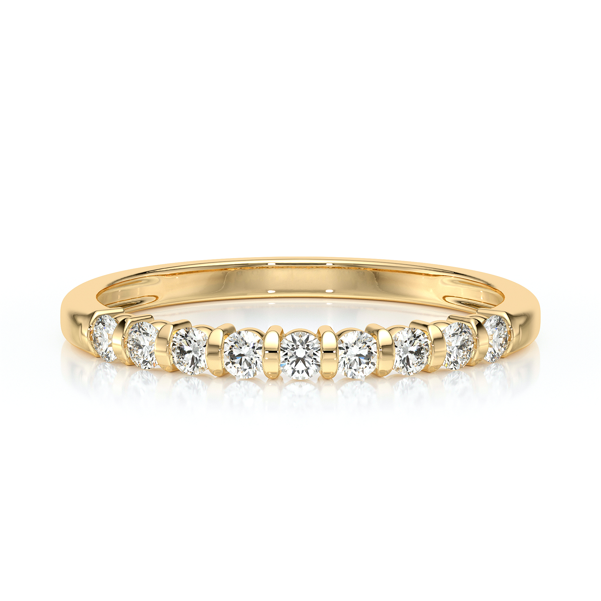 Bague en or jaune ornée de diamants ronds étincelants, idéale pour les fiançailles ou comme bijou de tous les jours. Montée avec un design élégant et moderne, cette bague ajoute une touche de glamour à toute tenue. Pièce parfaite pour un cadeau romantique ou une célébration spéciale. Modèle + Diamant.
