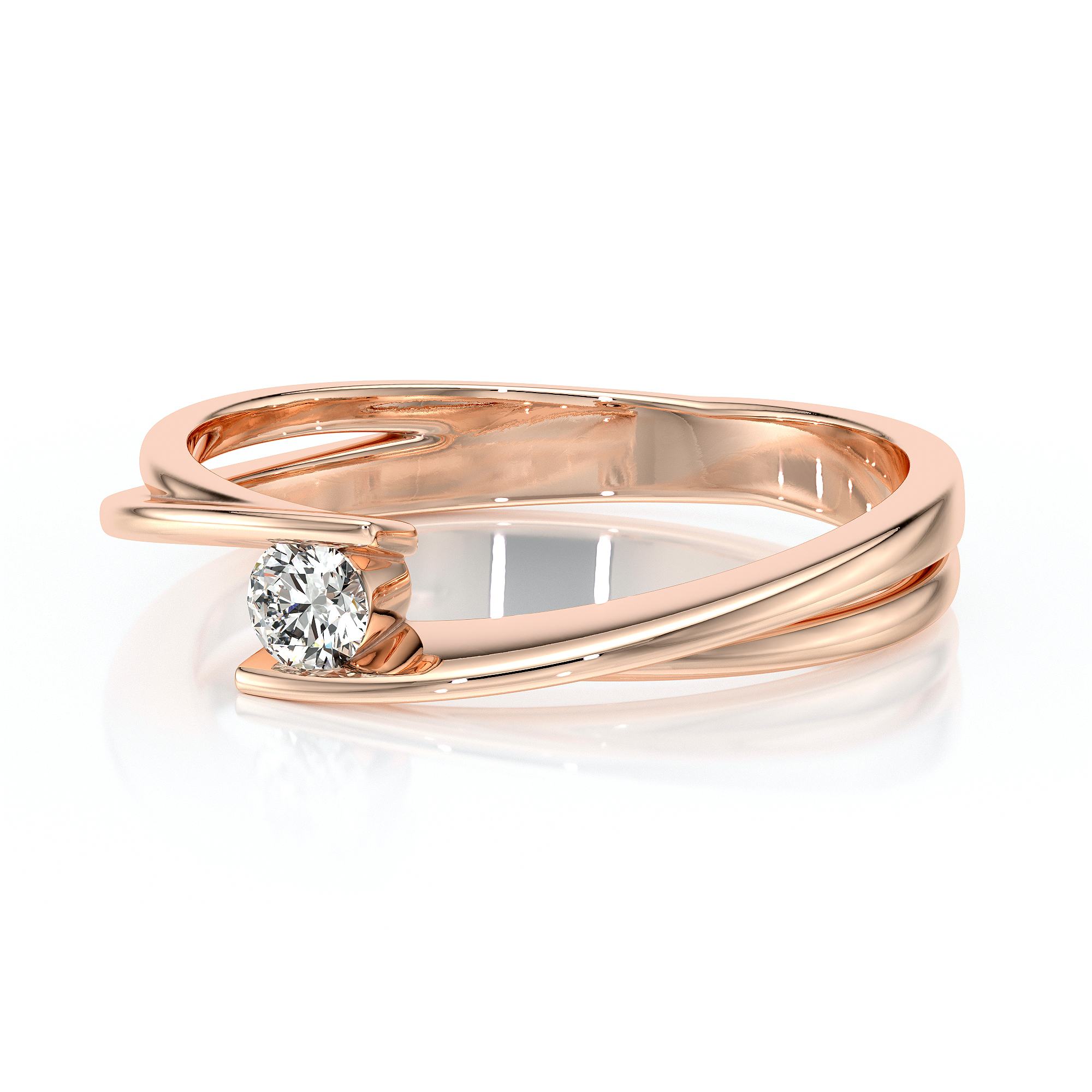 Bague sertie d'un diamant en solitaire avec un corps de bague en or jaune 18 carats ajouré
