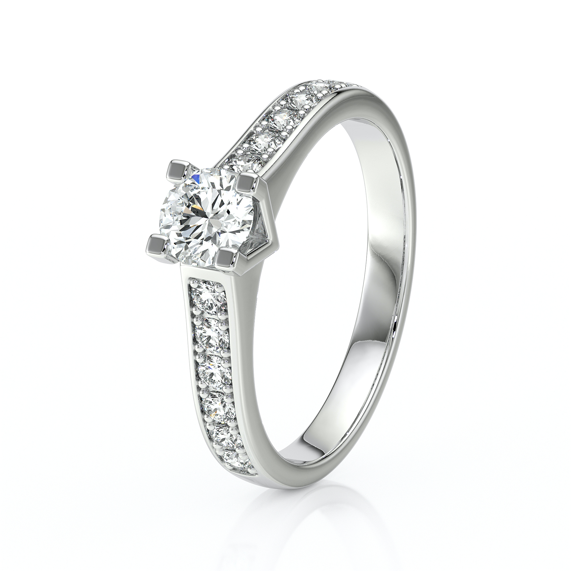 Solitaire accompagné diamant Pluie d'étoiles - 1