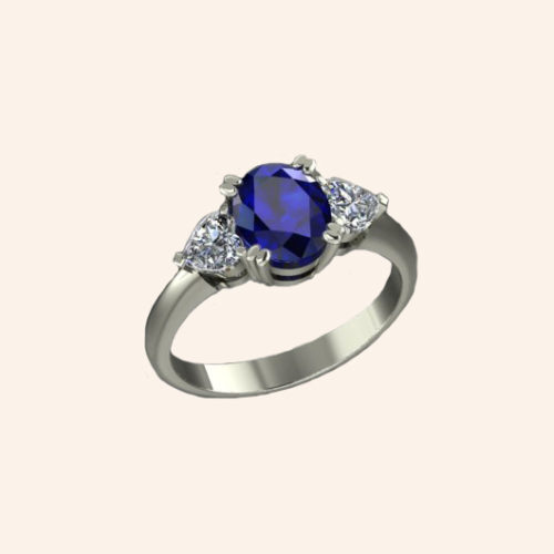 Solitaire accompagné saphir et diamants cœur - Or blanc 18 carats Solitaire accompagné saphir et diamants cœur - Or blanc 18 carats