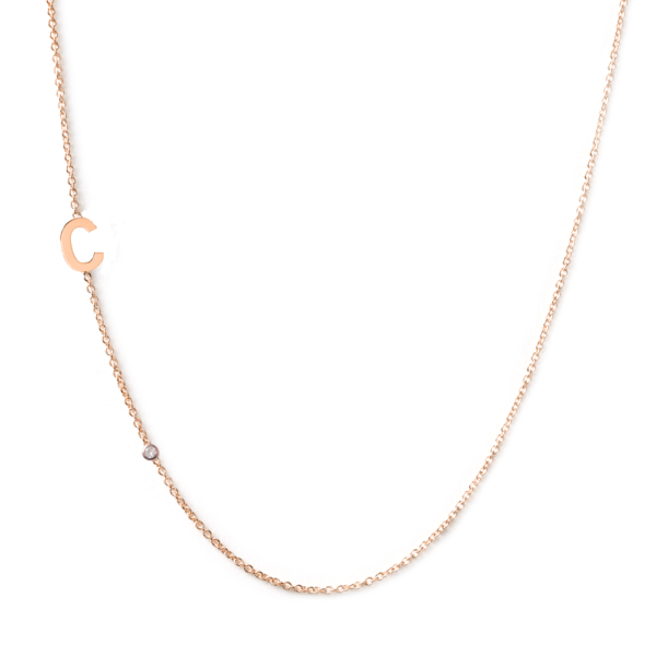Collier 1 lettre diamant or rose 18 carats