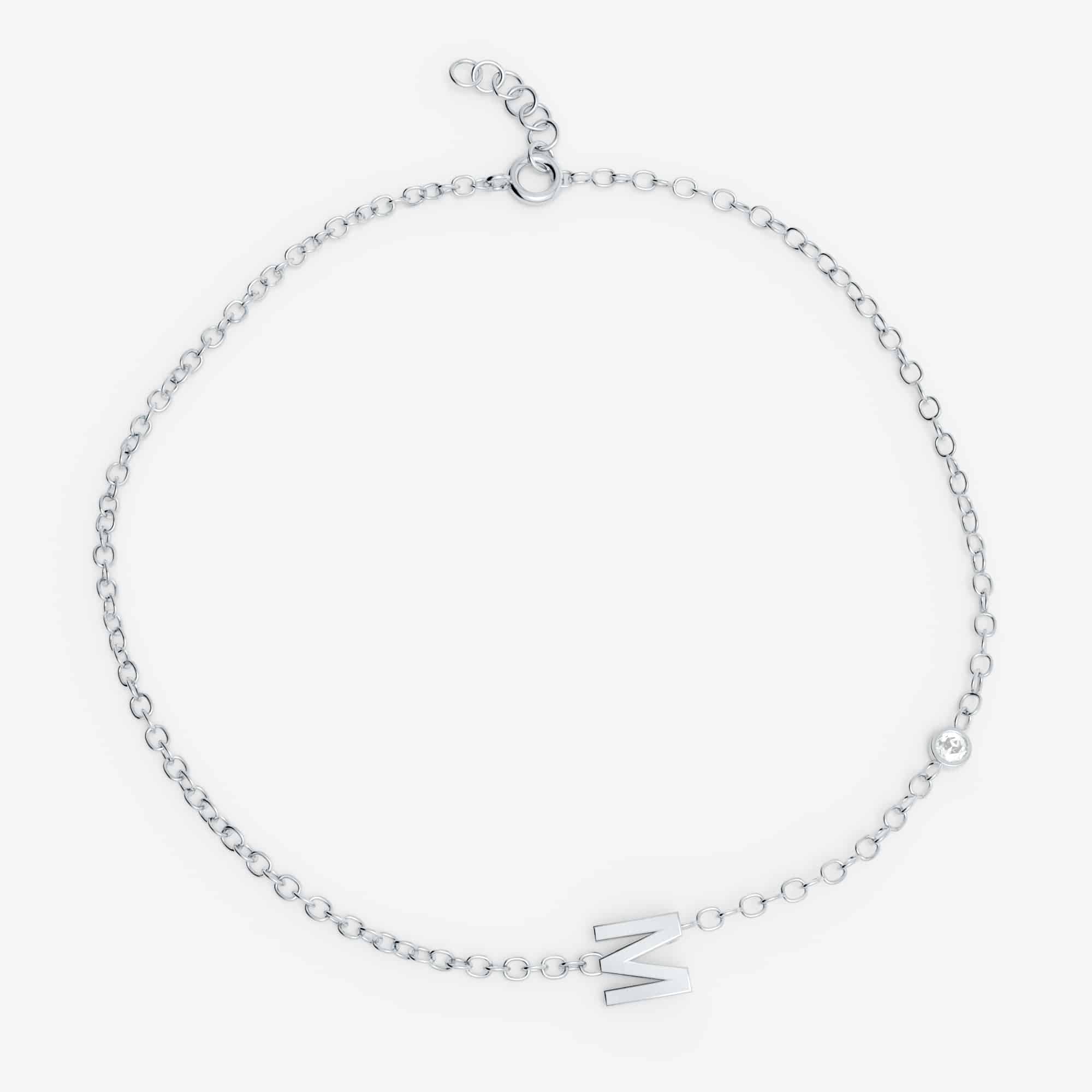 Bracelet lettre personnalisée diamant , Or blanc 18 carats