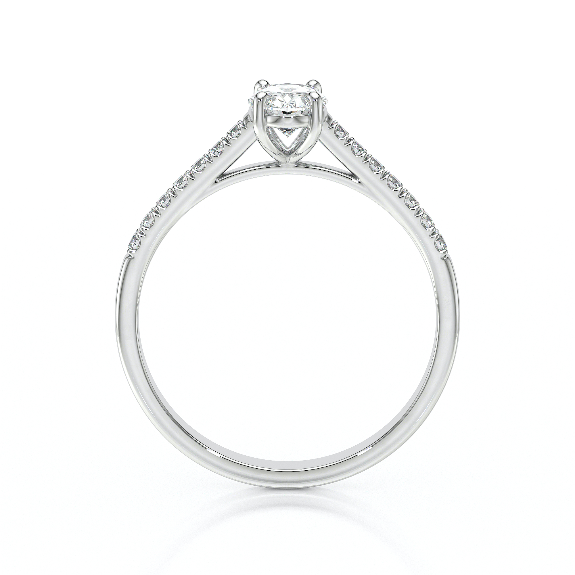 Solitaire bague de fiançailles sertie d'un diamant ovale et de diamants de pavage sur le corps de bague en or 18 carats