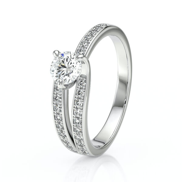 Solitaire en forme de lasso serti de diamants ajouré en or 18 carats