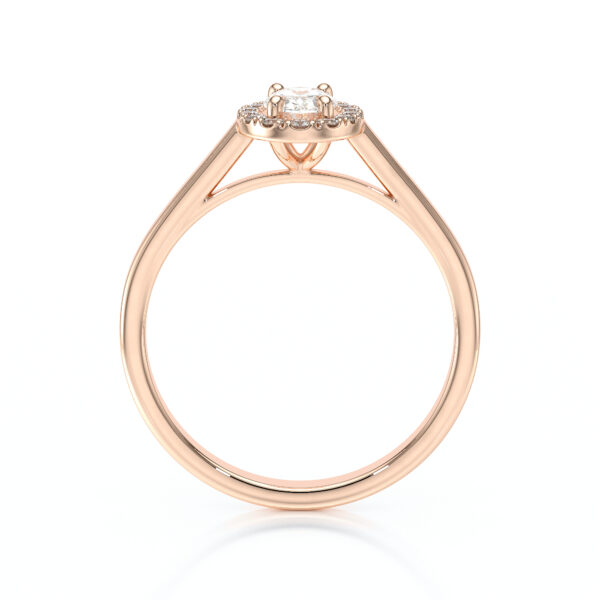 Bague de fiançailles en or rose 18 carats forme ovale avec un diamant ovale entouré de diamants ronds