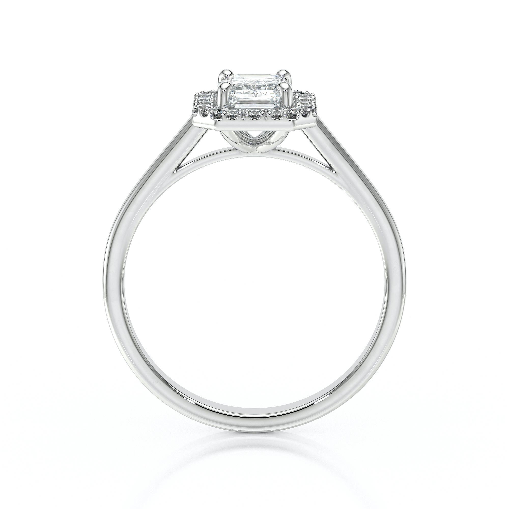 Bague de fiançailles en or jaune 18 carats forme émeraude avec un diamant ovale entouré de diamants ronds