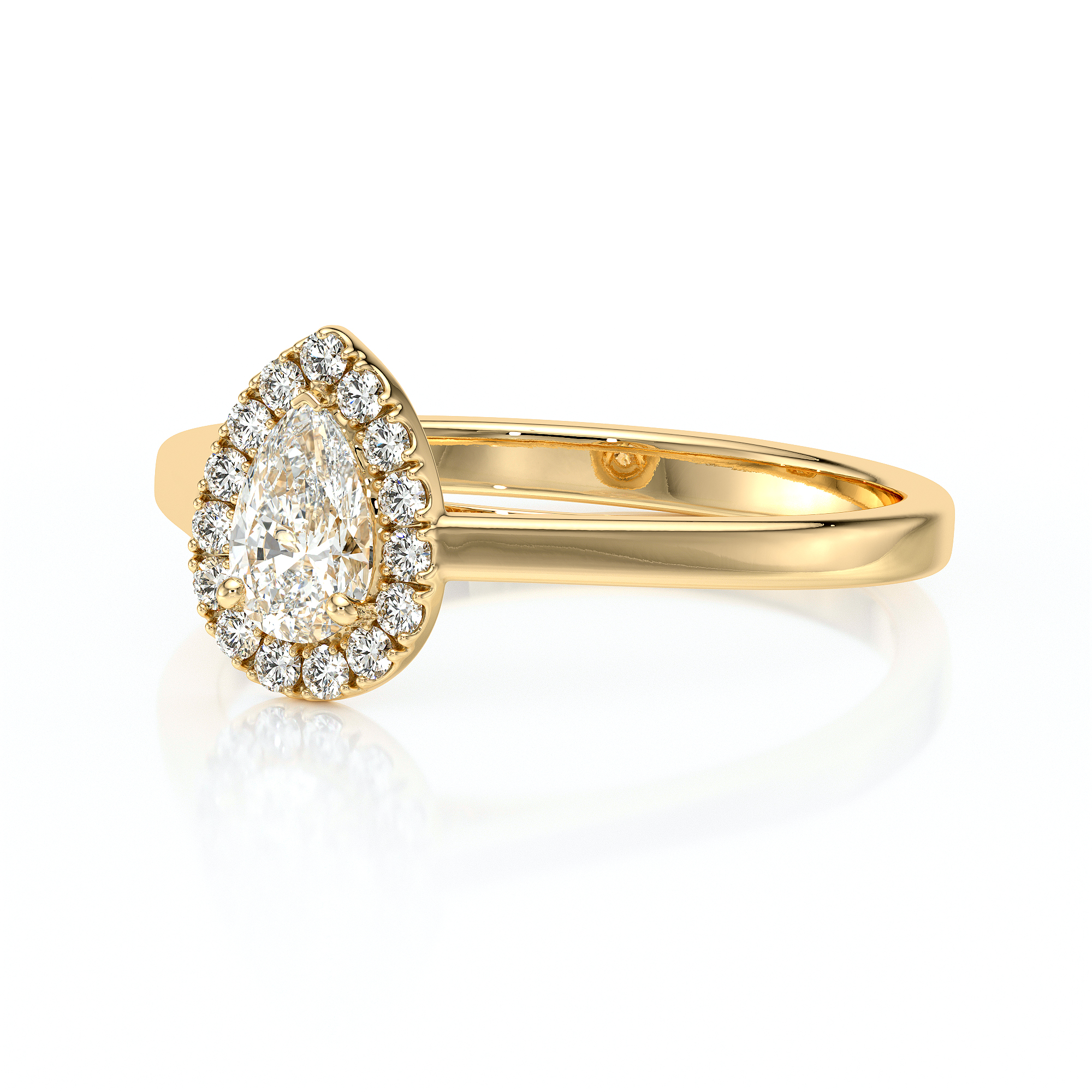 Bague de fiançailles en or jaune 18 carats forme ovale avec un diamant ovale entouré de diamants ronds