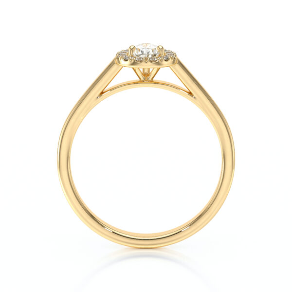 Bague de fiançailles en or jaune 18 carats forme ovale avec un diamant ovale entouré de diamants ronds