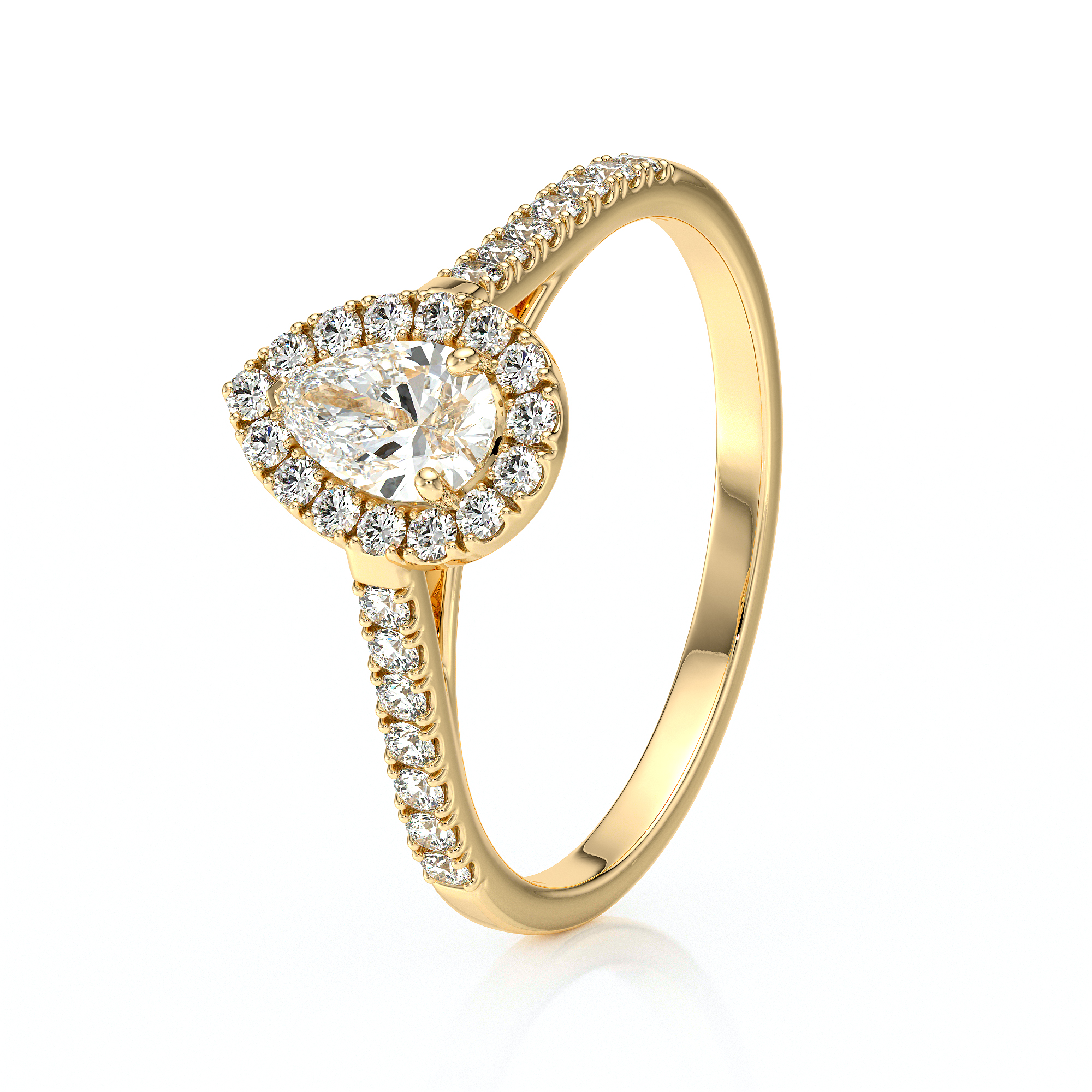 Bague de fiançailles en or jaune 18 carats forme ovale avec un diamant ovale entouré de diamants ronds
