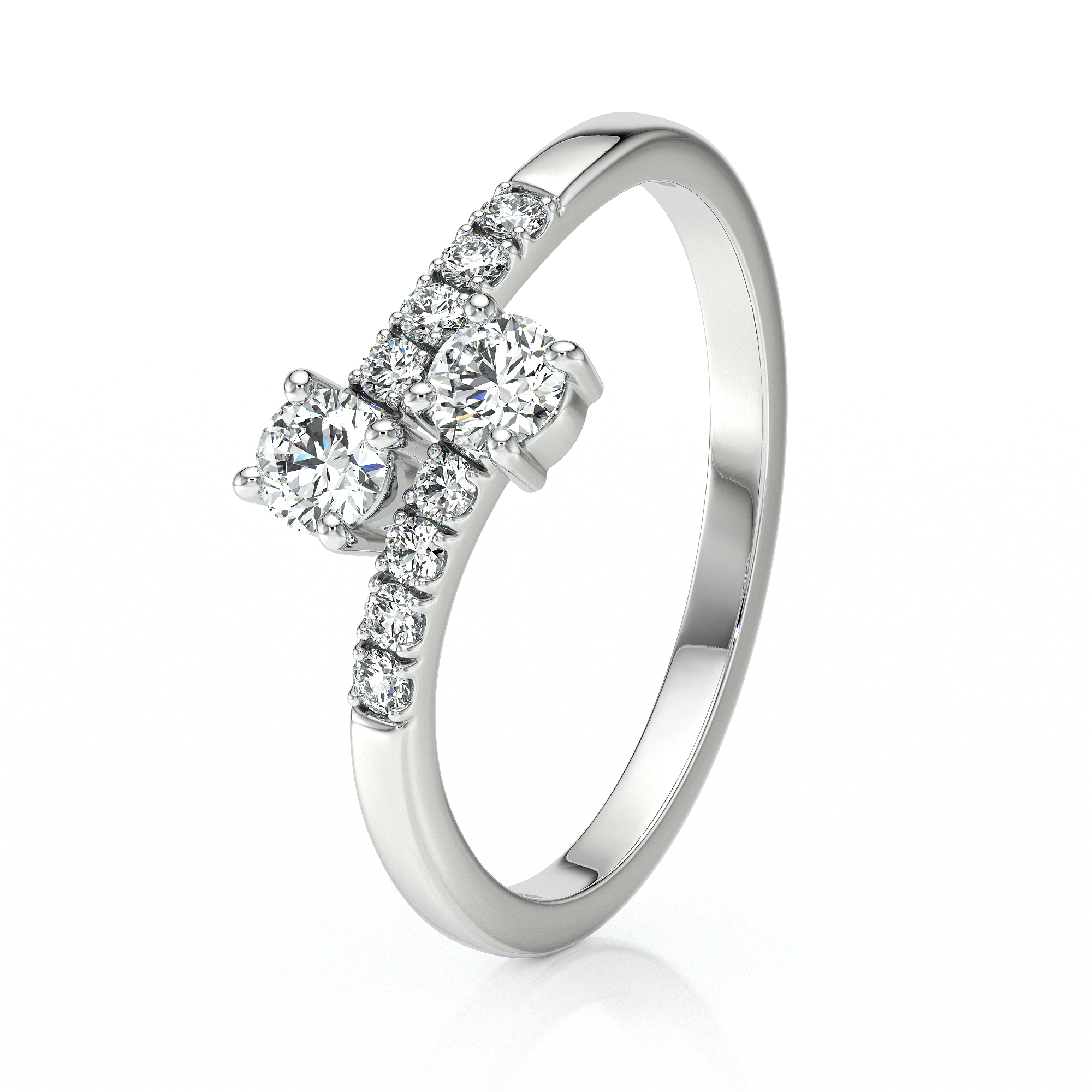 Bague toi et moi accompagnée de diamants ronds de pavage montés sur or blanc 18 carats