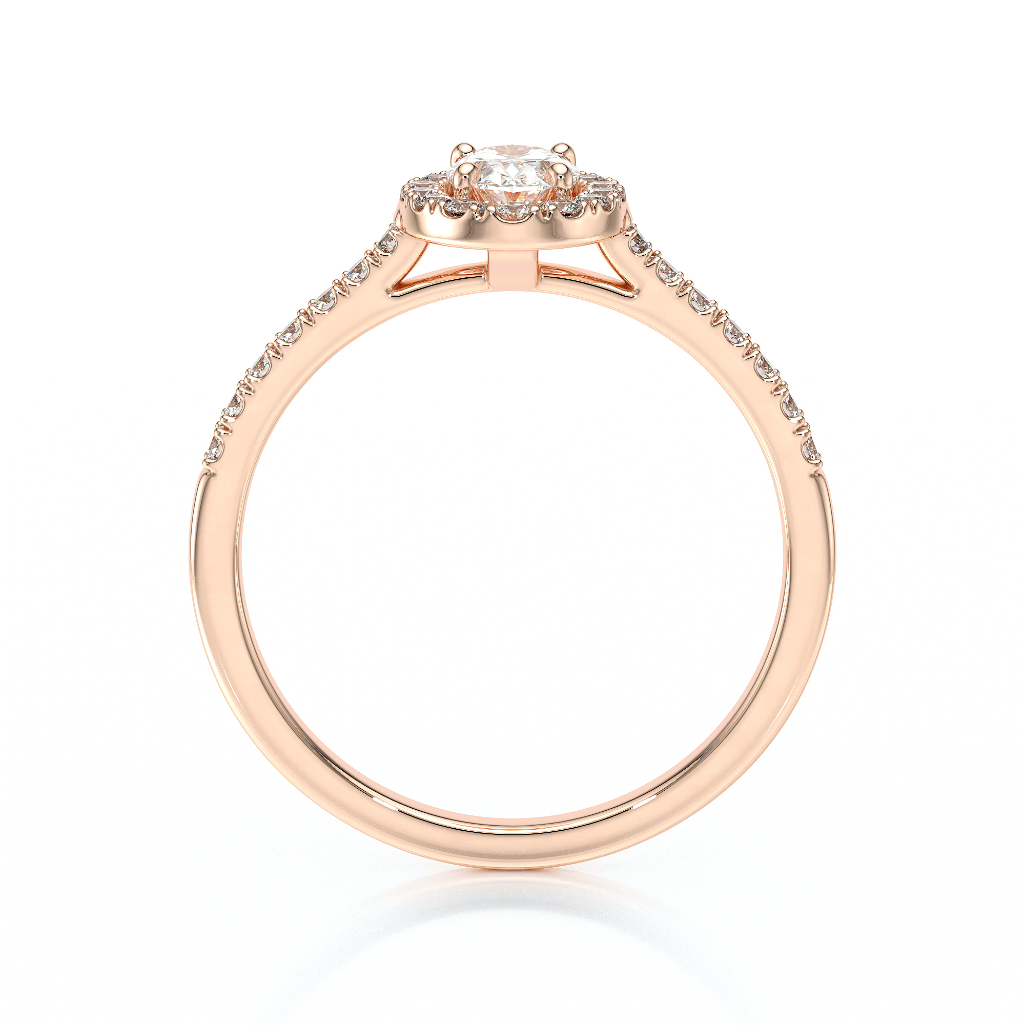 Bague de fiançailles en or jaune 18 carats forme ovale avec un diamant ovale entouré de diamants ronds