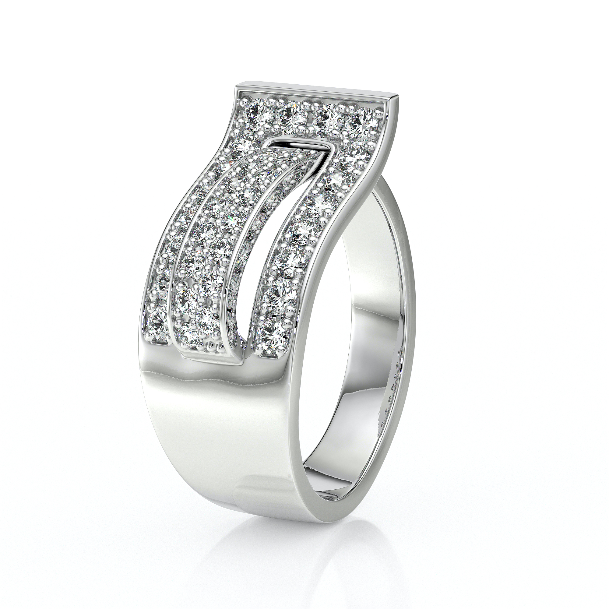 Bague en argent ornée de diamants, design moderne avec le motif d'un chiffre 7. Idéale pour les occasions spéciales, cette bague allie élégance et originalité. Parfaite pour un cadeau ou un accessoire de mode raffiné.