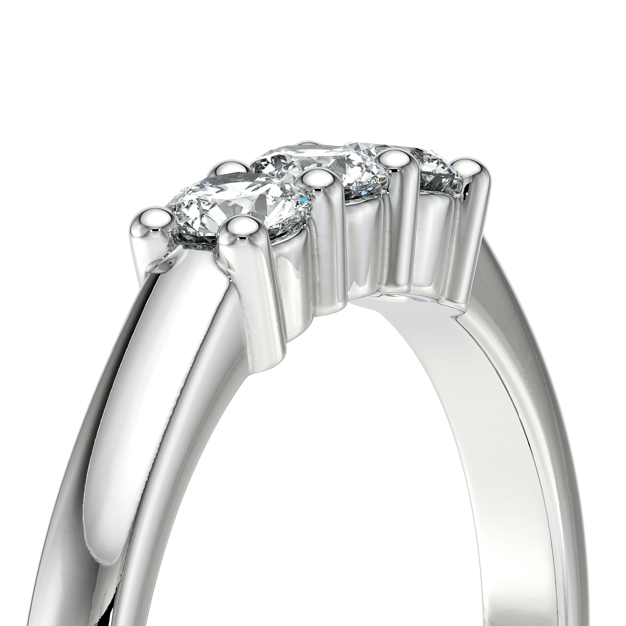 Bague en or blanc ornée de trois diamants éclatants, mettant en avant un design élégant et moderne, idéale pour une proposition de fiançailles ou une occasion spéciale, mettant en valeur la brillance et la clarté des pierres précieuses.