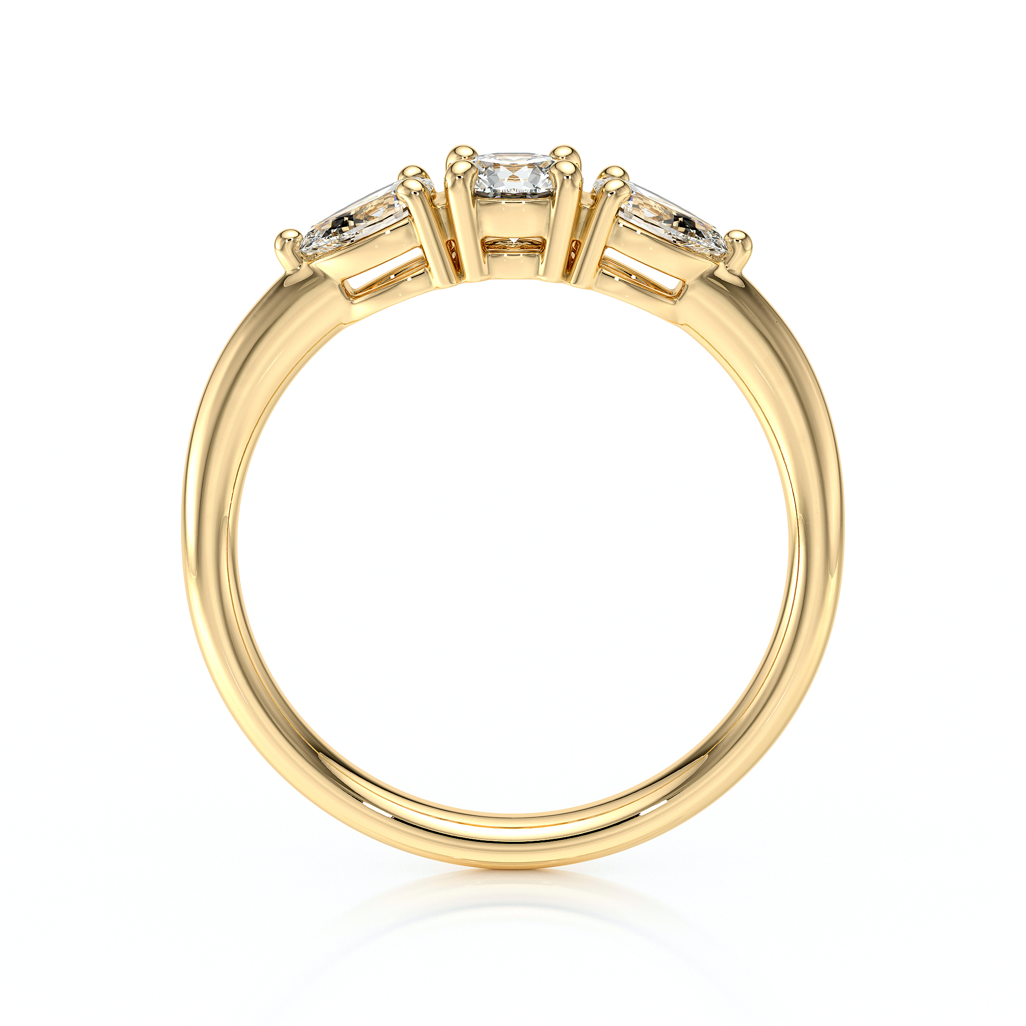 Bague avec trois diamants un rond et deux en poire sertis sur une monture en or 18 carats jaune