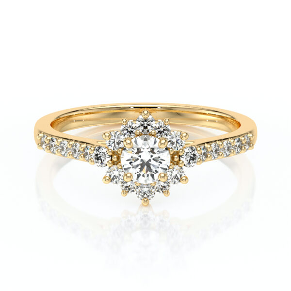 Bague en forme de soleil en or jaune 18 carats avec des diamants sertis à la main