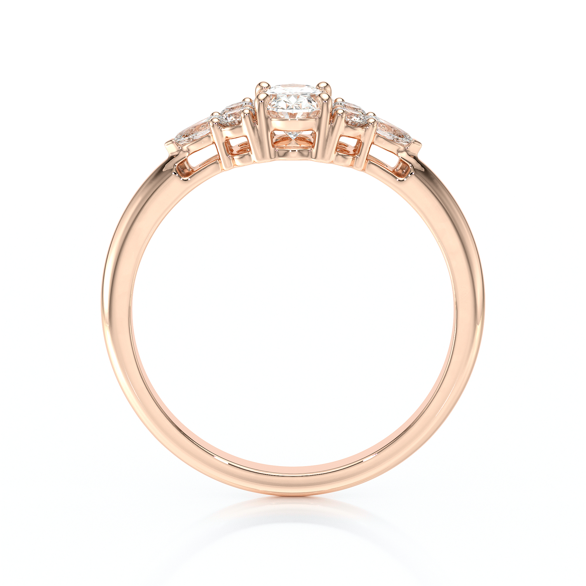 Solitaire épaulé bague diamant ovale, diamant poire et diamant rond or rose 18 carats