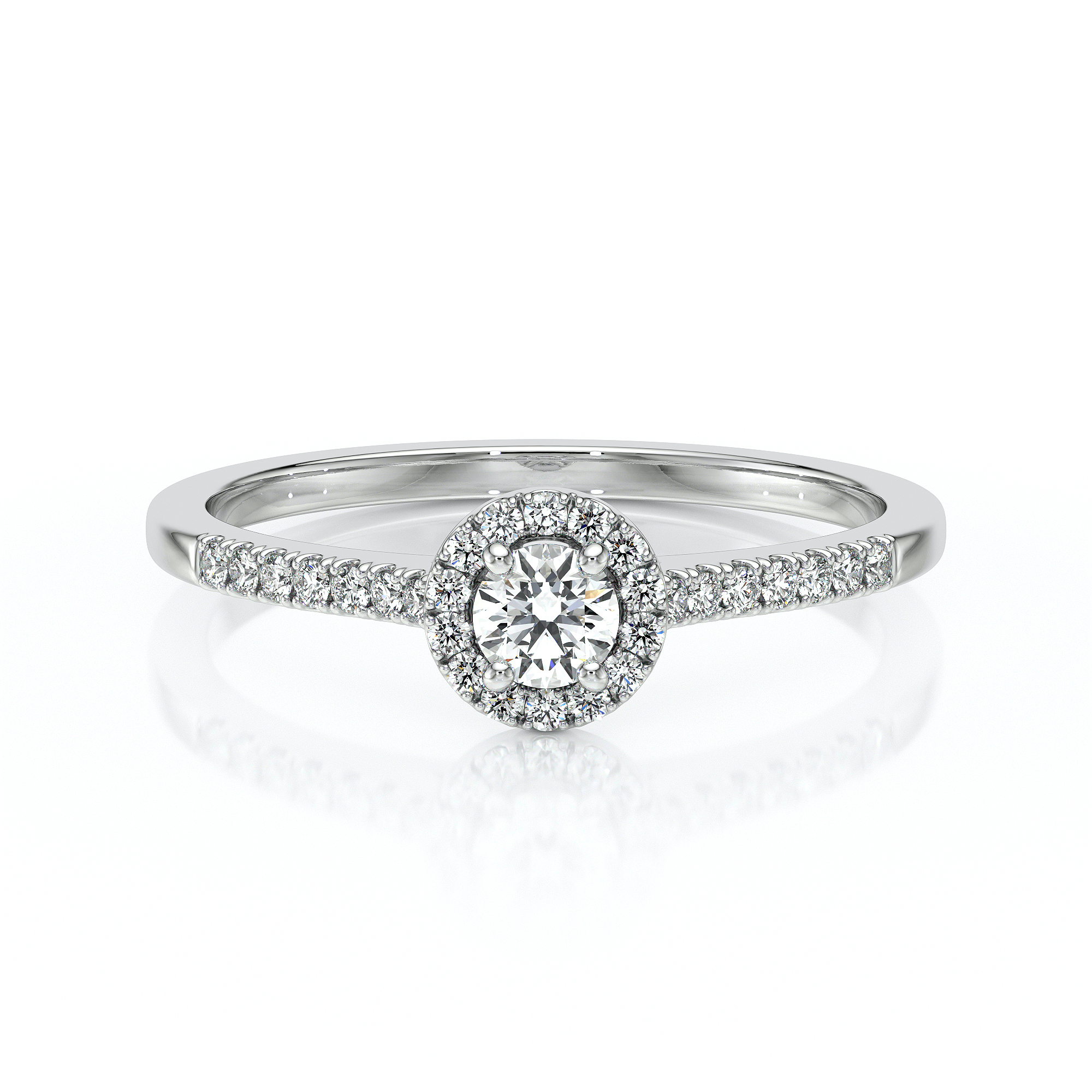 Bague en forme ronde en or blanc 18 carats avec des diamants sertis à la main
