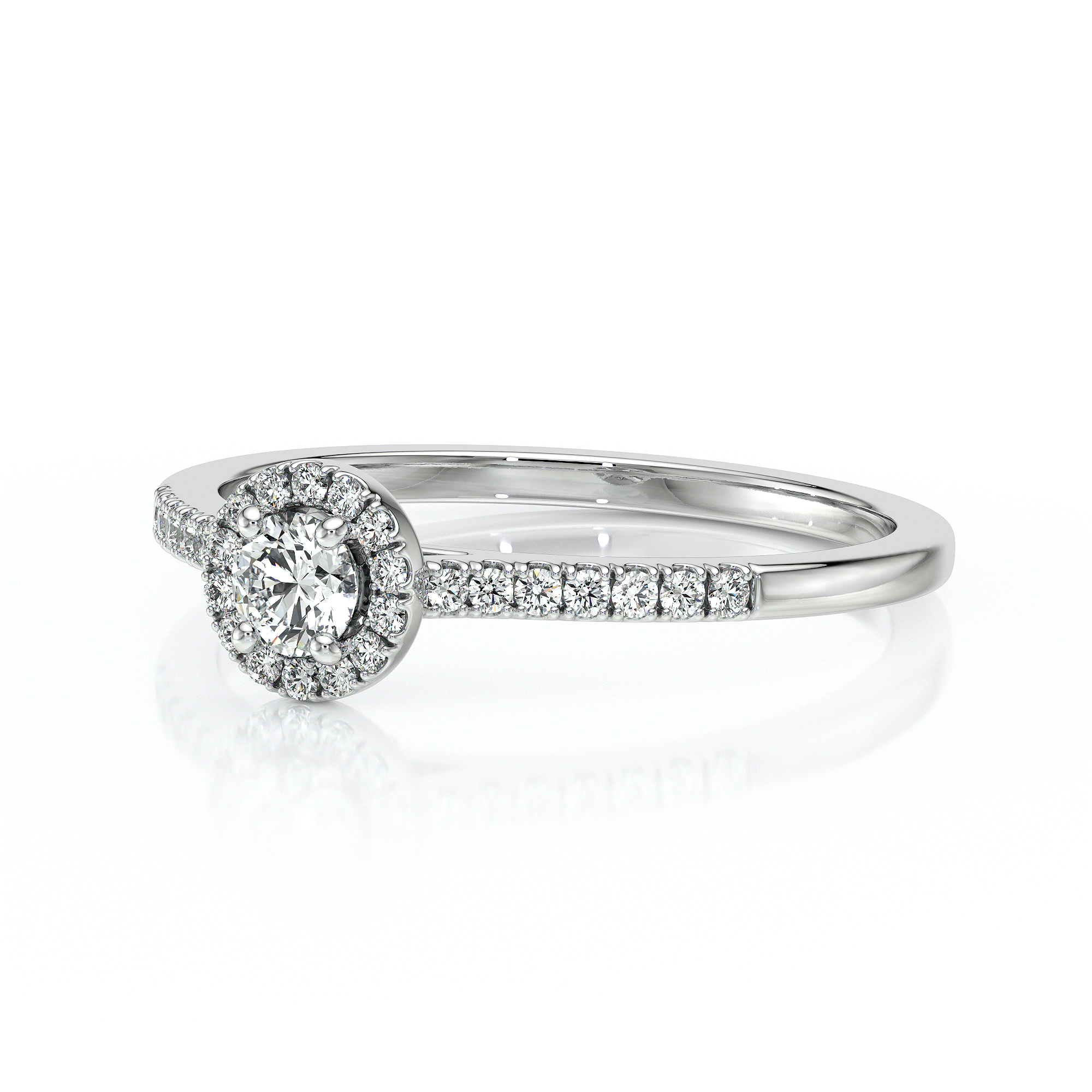 Bague en forme ronde en or blanc 18 carats avec des diamants sertis à la main
