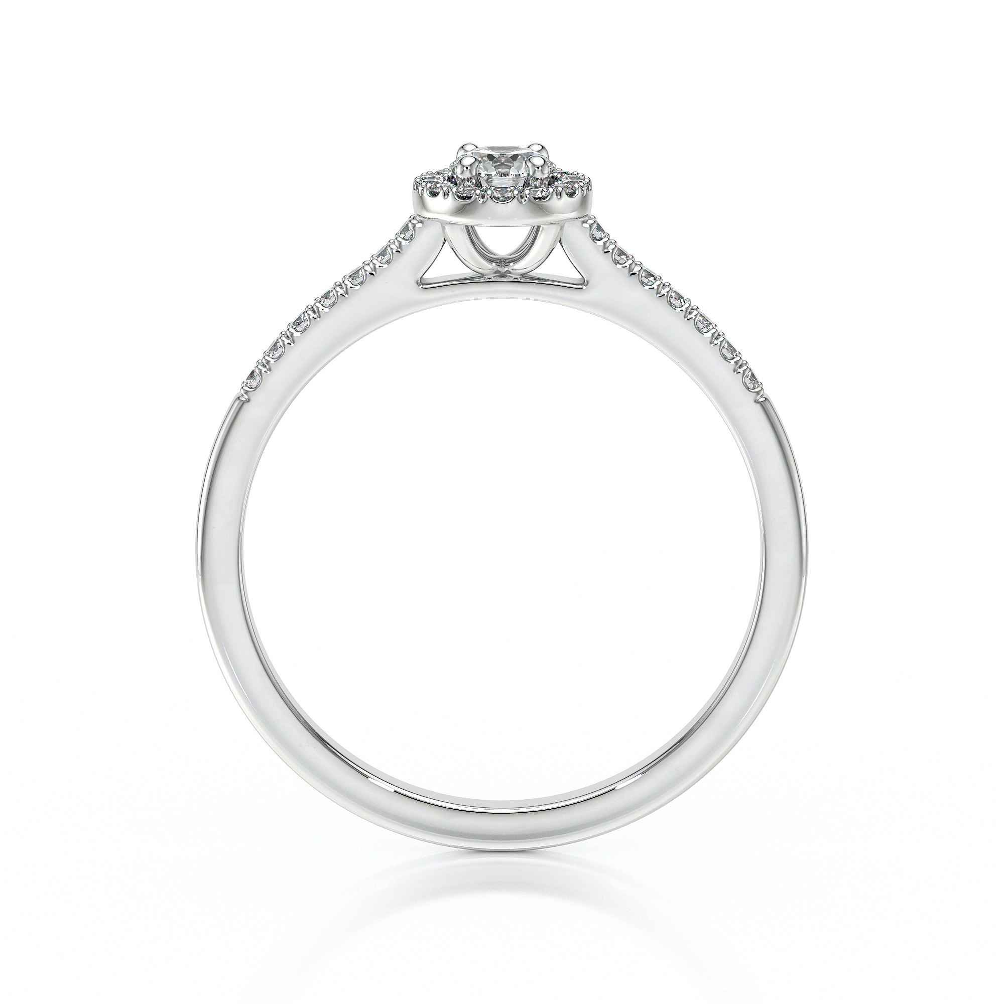 Bague en forme ronde en or blanc 18 carats avec des diamants sertis à la main