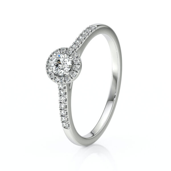Bague en forme ronde en or blanc 18 carats avec des diamants sertis à la main