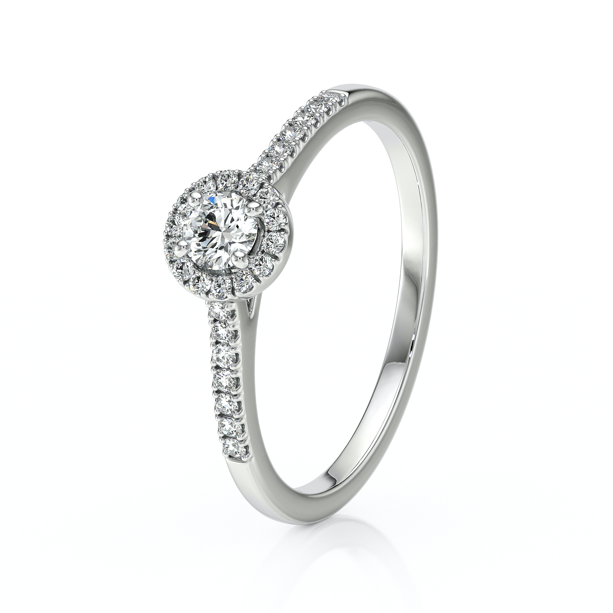 Bague en forme ronde en or blanc 18 carats avec des diamants sertis à la main