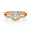 Bague en forme ronde en or jaune 18 carats avec des diamants sertis à la main
