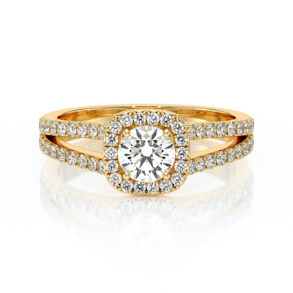 Bague en forme ronde en or jaune 18 carats avec des diamants sertis à la main