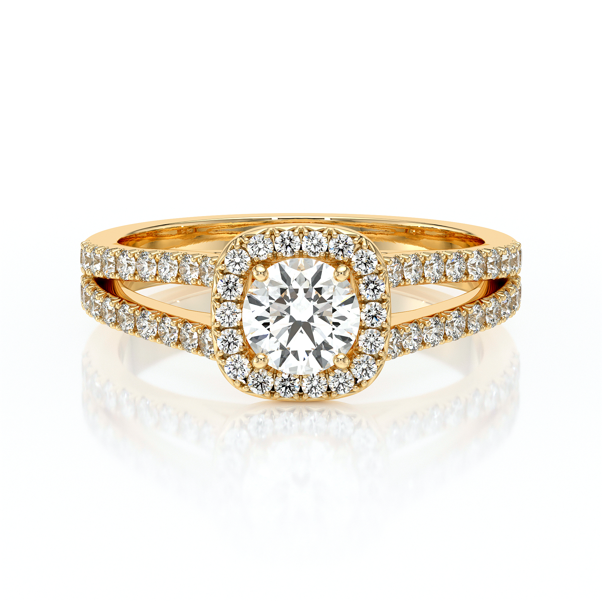 Bague en forme ronde en or jaune 18 carats avec des diamants sertis à la main