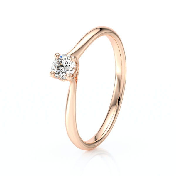 Solitaire diamant pour fiançailles avec un diamant rond serti de 4 griffes et un coeur sous le diamant, monté sur or 18 carats