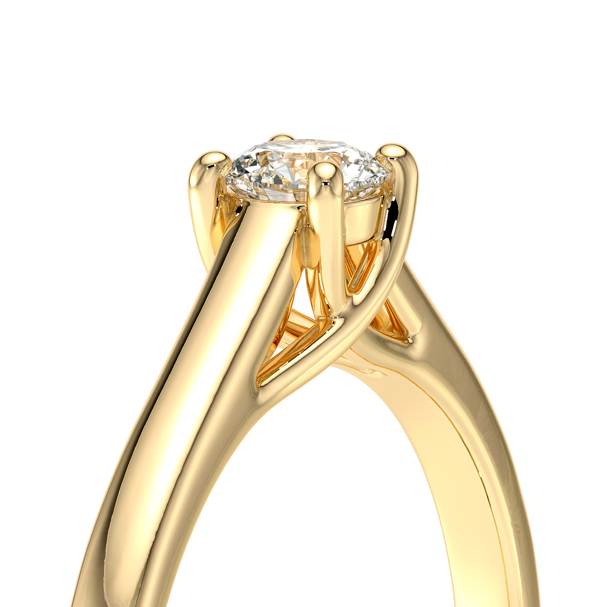 Solitaire diamant pour fiançailles avec un diamant rond serti de 4 griffes et un croisé sous le diamant, monté sur or 18 carats