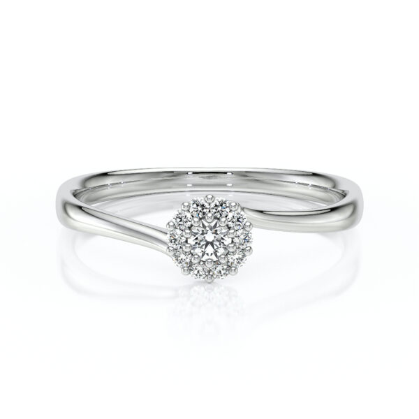 Bague en forme ronde en or blanc 18 carats avec des diamants sertis à la main