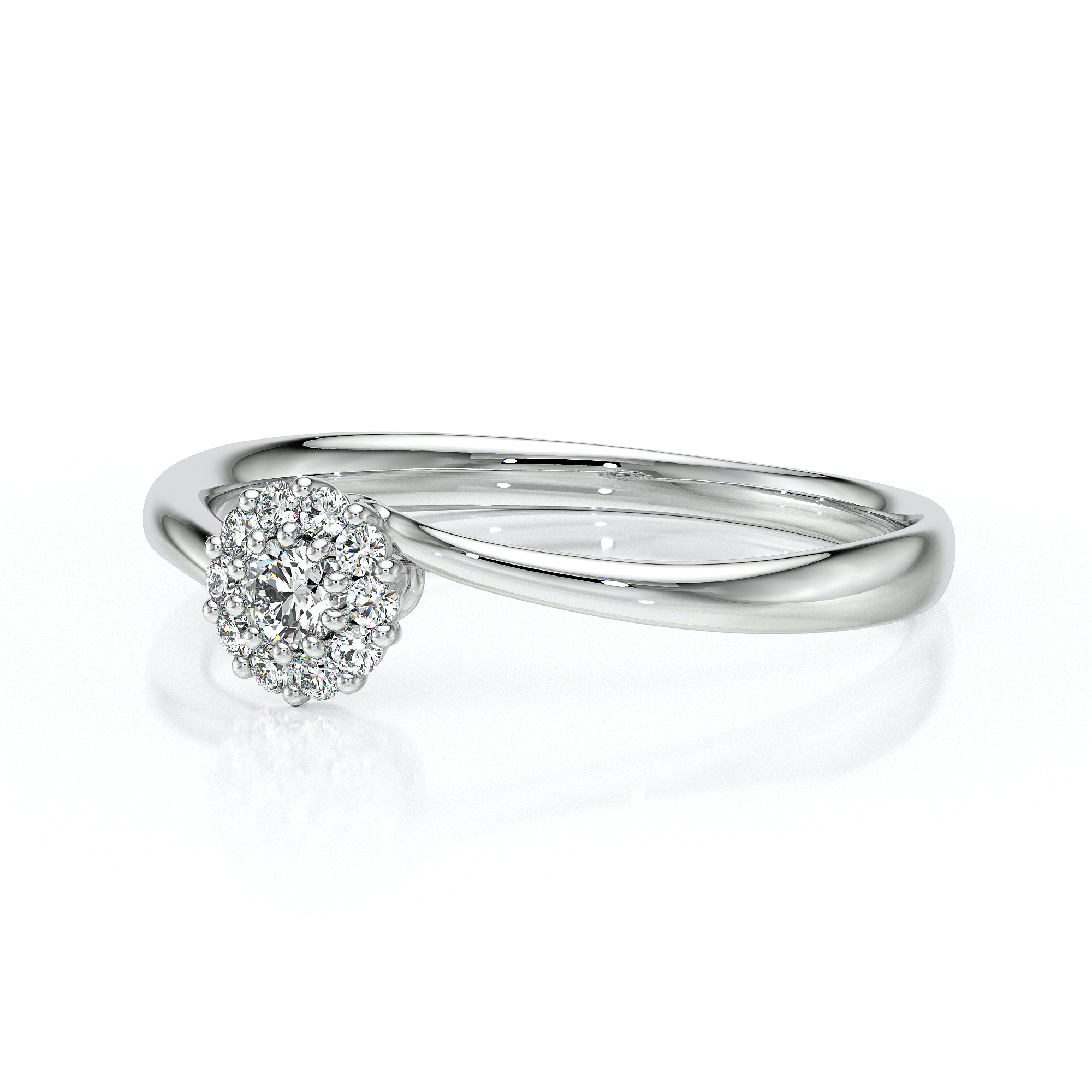 Bague en forme ronde en or blanc 18 carats avec des diamants sertis à la main