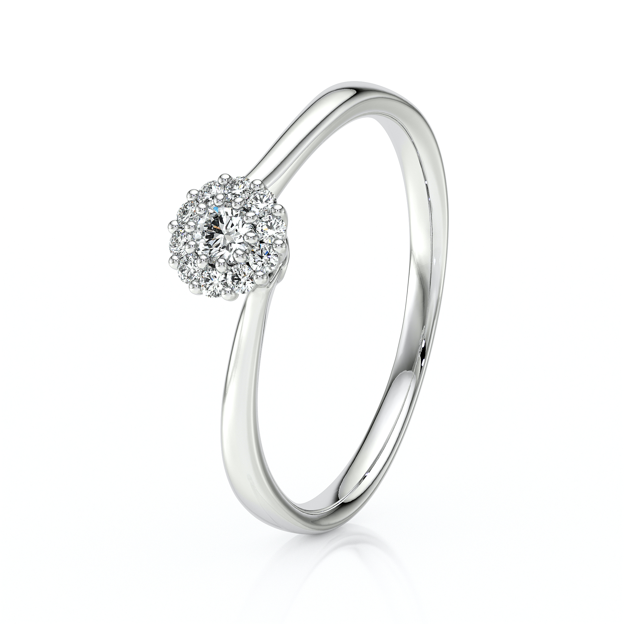 Alliance en argent avec un motif de diamant en forme de fleur, entouré de petits diamants brillants. Ce bijou délicat et élégant évoque le luxe et la sophistication, parfait pour les fiançailles ou en cadeau pour un être cher. Modèle + diamant.