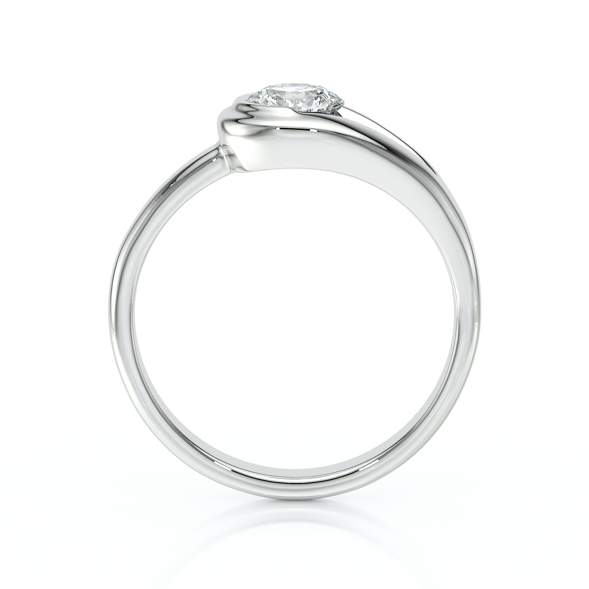 Bague de fiançailles en or blanc, ornée d'un diamant rond brillant, offrant un design élégant et moderne, parfaite pour une demande en mariage mémorable. Modèle avec diamant, idéal pour les amoureux cherchant une touche raffinée.