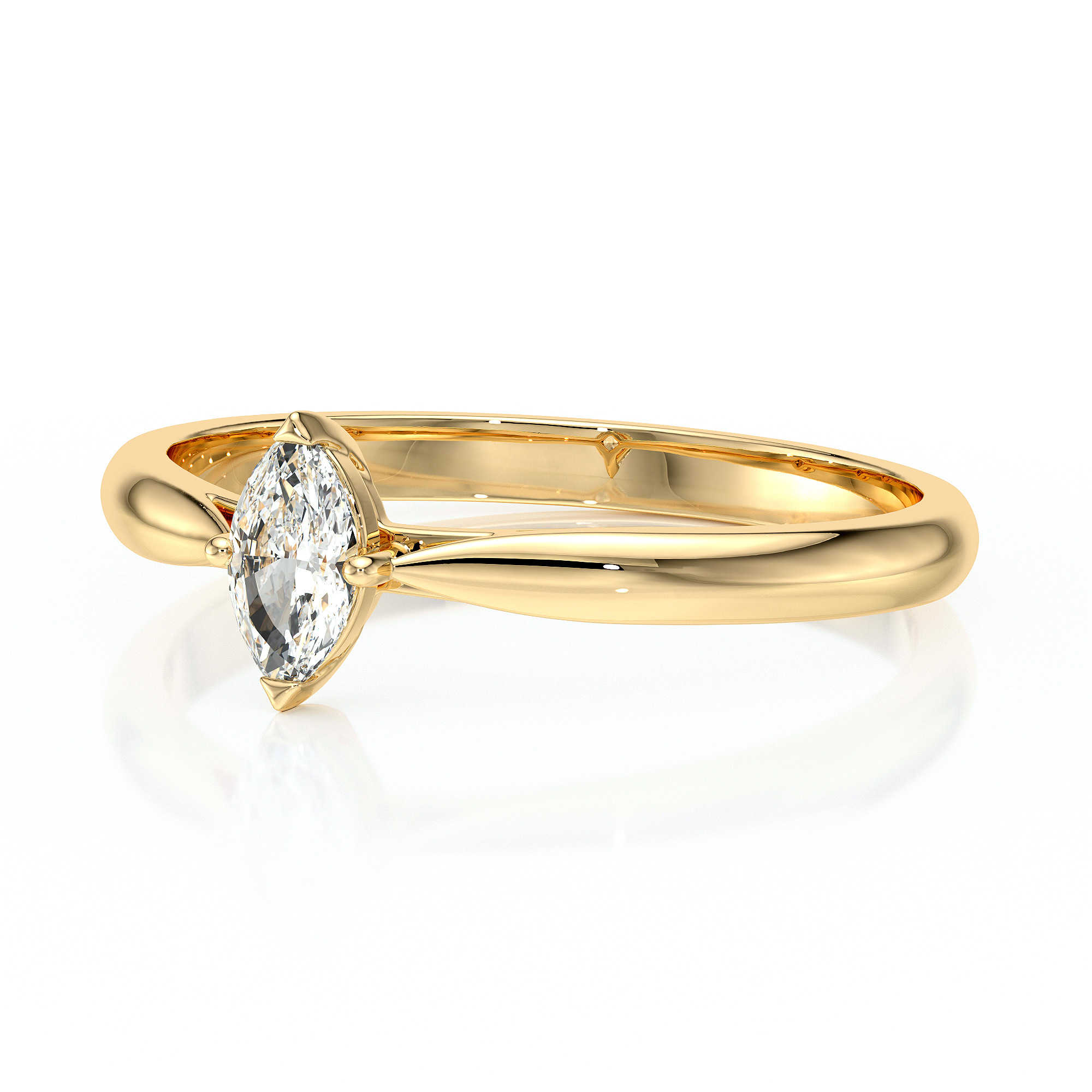 Bague en or jaune avec un élégant diamant taillé en marquise, idéal pour les fiançailles ou les occasions spéciales. Le design délicat met en valeur la brillance du diamant, symbolisant amour et engagement. Parfaite pour celles qui recherchent une alliance unique et raffinée.
