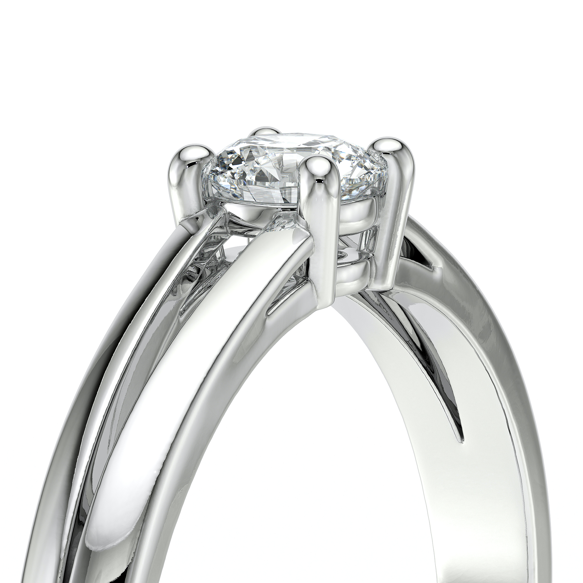 Bague en argent avec un diamant brillant, design moderne et élégant, mettant en valeur un diamant central en taille ronde. Idéal pour une demande en mariage ou une occasion spéciale, cette bague associe luxe et simplicité avec son anneau lisse et ses détails raffinés.