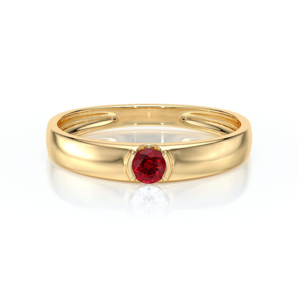 Bague en or massif ornée d'un diamant rouge en son centre, présentant un design élégant et moderne, idéale comme bague de fiançailles ou bague de mariage. Cette pièce raffinée met en valeur la brillance du diamant et la richesse de l'or, parfaite pour une déclaration d'amour intemporelle.