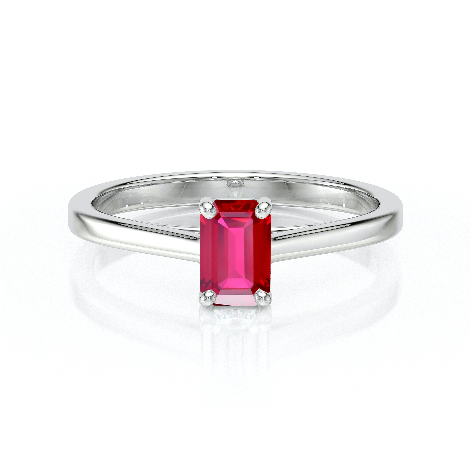 Bague en argent sterling avec un élégant saphir rouge en taille émeraude, montée sur une fine tige. Idéale pour des occasions spéciales, ce modèle raffiné met en valeur la beauté du saphir tout en offrant un style moderne et intemporel. Parfaite pour des fiançailles ou un cadeau mémorable.