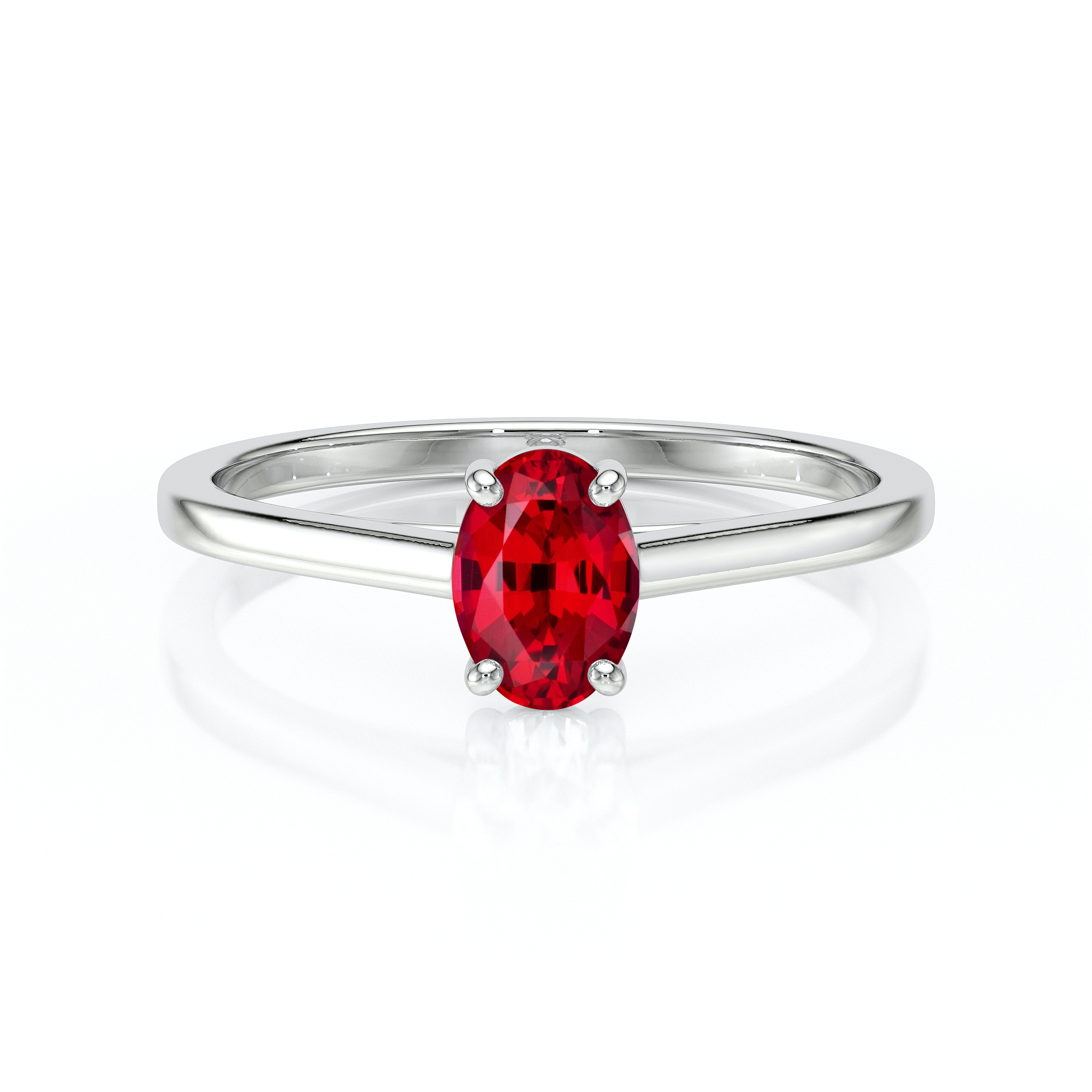 Bague en argent avec un élégante pierre précieuse en rubis taille ovale, représentant une pièce raffinée pour une proposition de mariage ou une occasion spéciale, mettant en avant la brillance et la couleur rouge éclatante du rubis, mélange parfait de modernité et d'intemporalité.