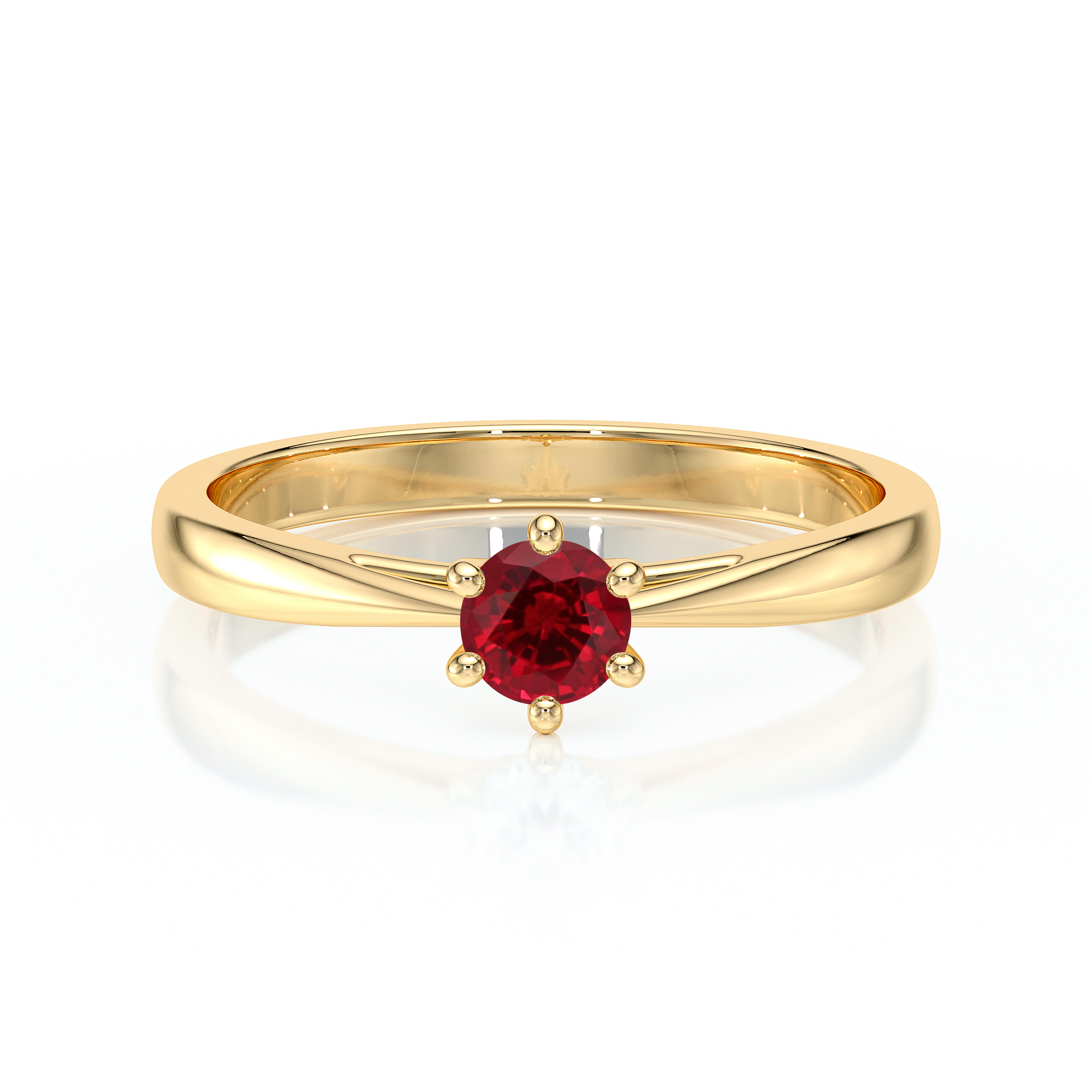 Bague en or élégante avec un diamant rouge central, design moderne et raffiné, parfaite pour des occasions spéciales ou comme bague de fiançailles. Modèle de bague stylé avec une touche de luxe et une finition brillante, mettant en valeur la beauté du rubis et l'éclat de l'or massif.