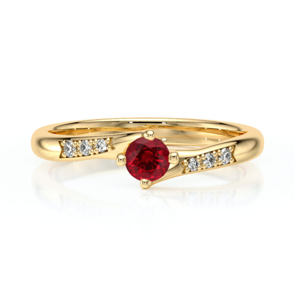 Solitaire orné d'un rubis accompagné de diamants ronds monté sur or 18 carats