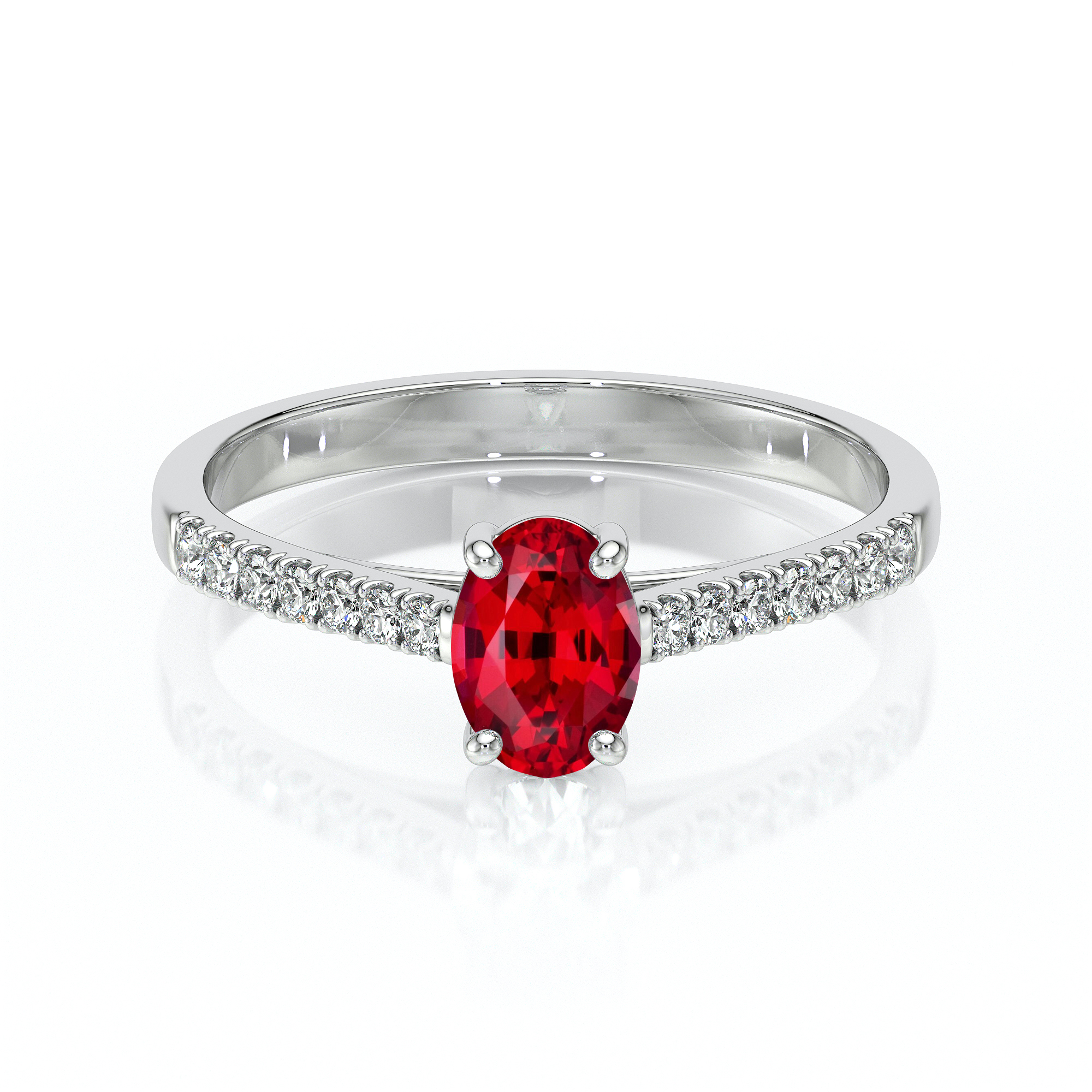 Bague élégante en argent avec une pierre rouge en forme ovale, ornée de diamants scintillants sur le côté, parfaite pour une proposition de mariage ou comme bijou de luxe. Design moderne et raffiné, symbole d'amour et d'engagement.