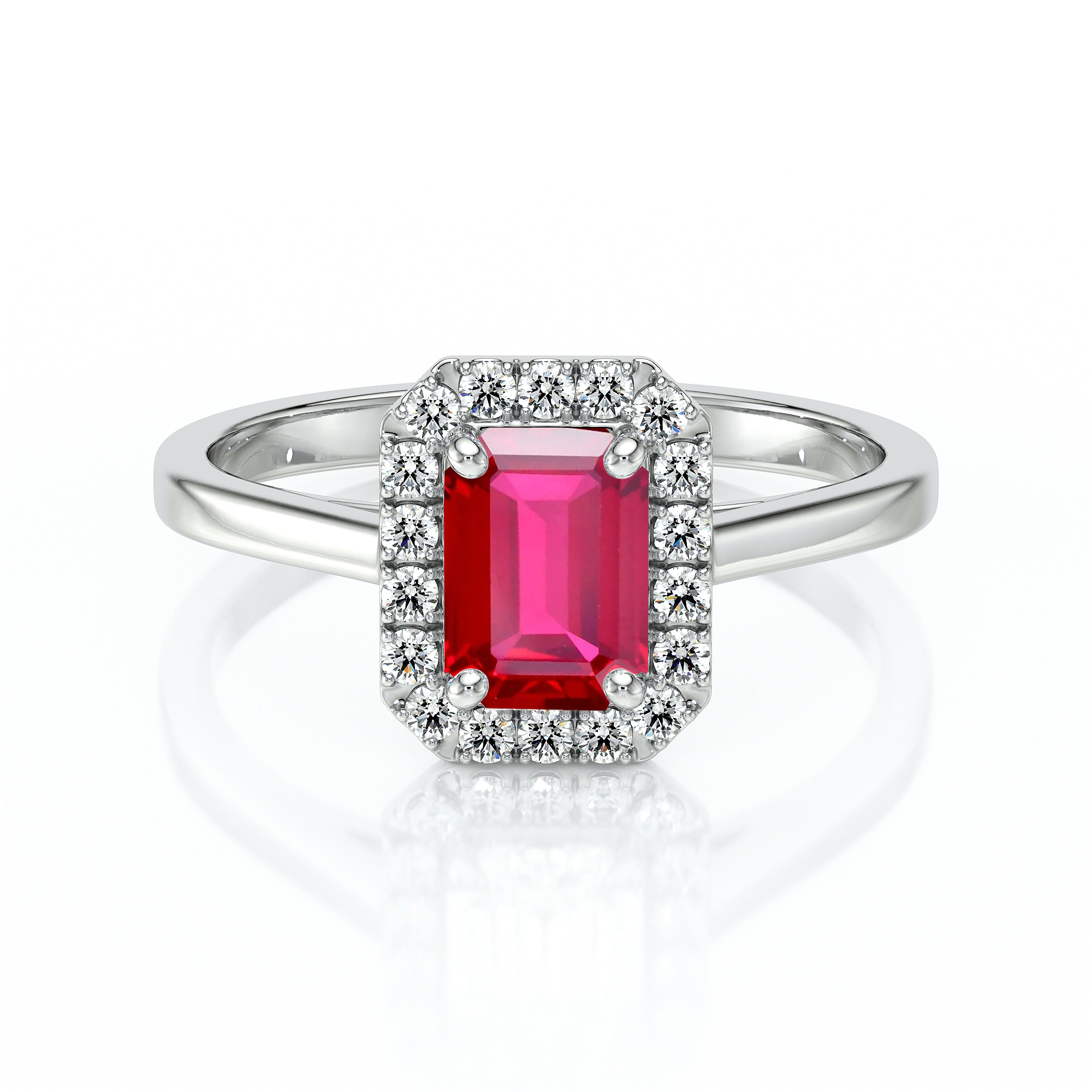 Bague en argent avec un sertissage en diamants entourant un magnifique rubis rectangulaire. Parfaite pour des occasions spéciales, cette bague combine l'élégance et le luxe, idéale pour un engagement ou un cadeau précieux. Modèle avec diamant.
