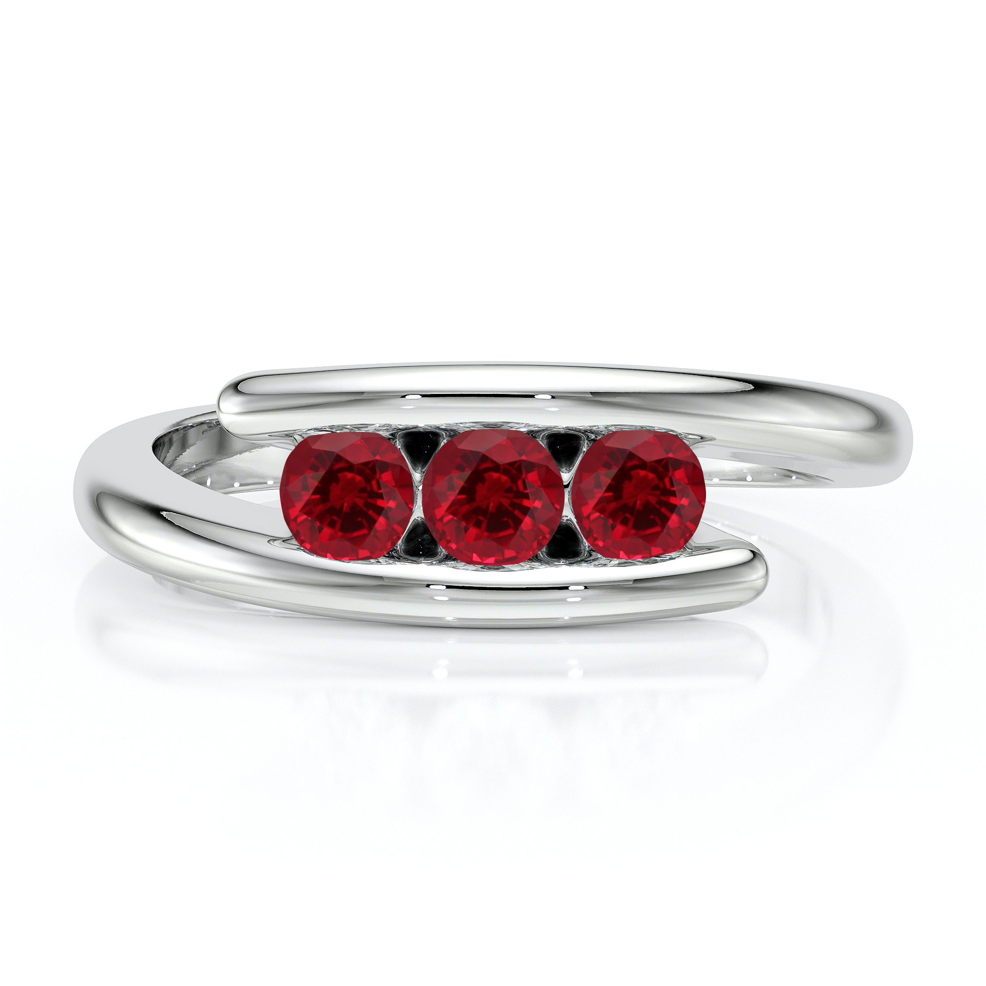 Bague moderne en argent poli avec trois pierres précieuses rouges, conçue pour un look élégant et contemporain. Cette bague arbore des diamants rouges éclatants, parfaite pour une occasion spéciale ou un cadeau. Idéale pour ceux qui recherchent des bijoux raffinés et tendance.