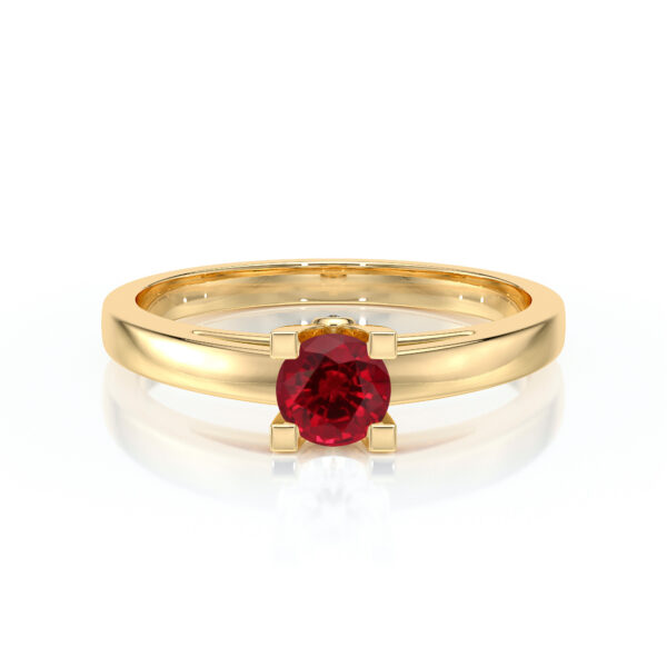 Bague en or élégant avec un diamant rouge rond, idéal pour les fiançailles ou les anniversaires, mettant en avant le savoir-faire artisanal et le luxe d'une pièce unique. Parfait pour ceux qui cherchent une bijouterie raffinée et intemporelle.