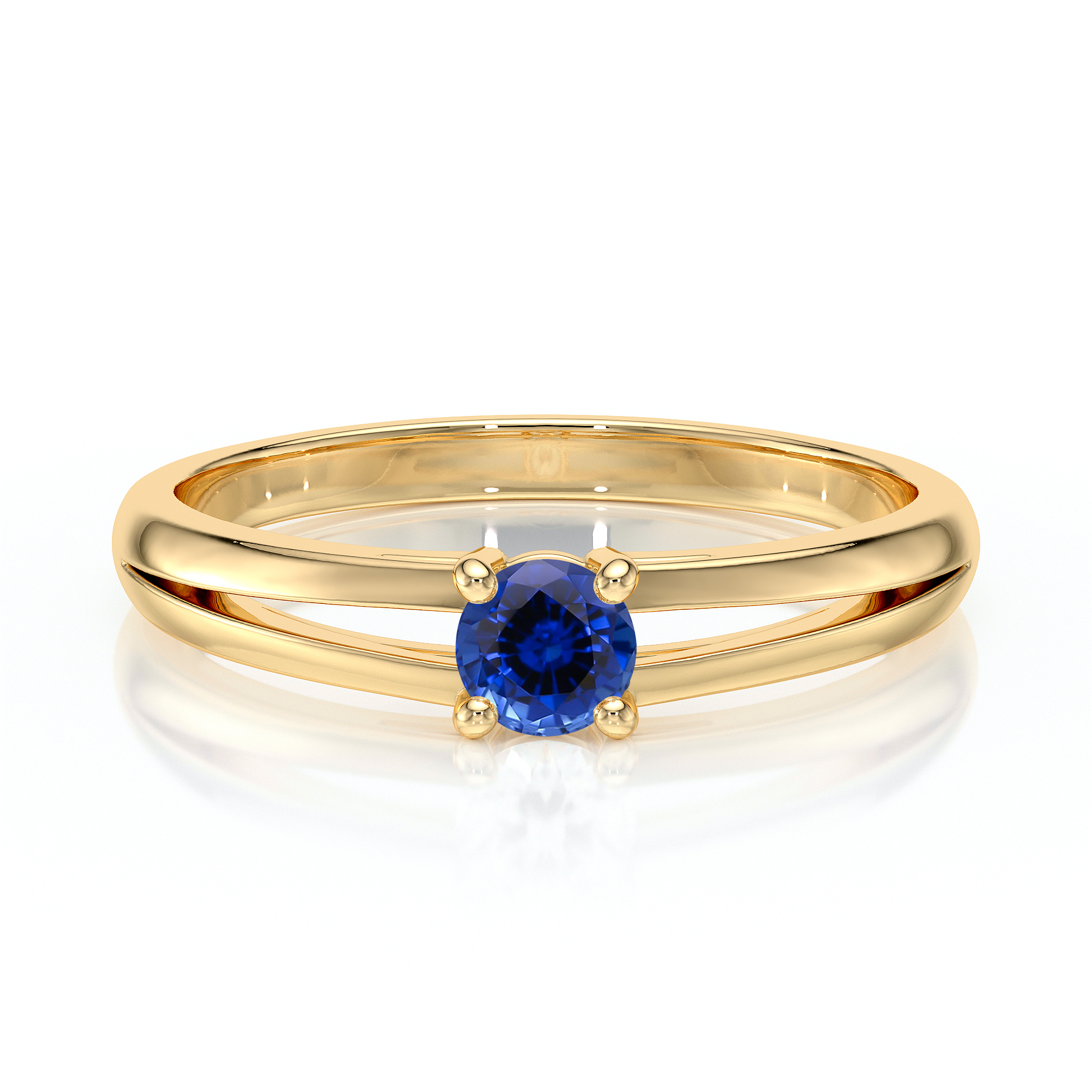 Bague en or jaune avec un diamant bleu étincelant, mettant en valeur un design moderne et élégant. Cette bague sertie d'une pierre précieuse est idéale pour les fiançailles ou comme bijou de luxe pour une occasion spéciale.