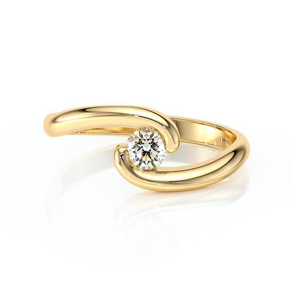 Bague en or avec design moderne, présentée avec un diamant brillant au centre, idéale pour les fiançailles ou comme cadeau spécial pour un être cher, associant élégance et originalité dans la bijouterie.