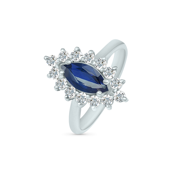 Bague entourage saphir marquise diamants