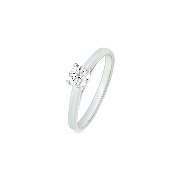 Bague solitaire en or blanc de haute qualité, ornée d'un diamant rond étincelant, simple et élégante, parfaite pour des fiançailles ou un cadeau spécial. Modèle + diamant, conception intemporelle et raffinée.