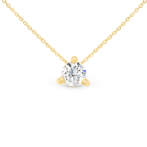 Collier en or jaune avec un pendentif en diamant rond brillant, parfait pour une occasion spéciale ou un cadeau, mettant en valeur la luminosité et l'élégance du diamant. Modèle classique + diamant.